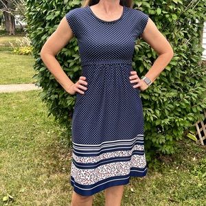 Vintage Navy Polka-Dot Rosebud Mididress! EUC!